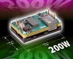  isolated open-frame 204 Watt DC/DC converters packaged in a through-hole mount industry standard quarter-brick format